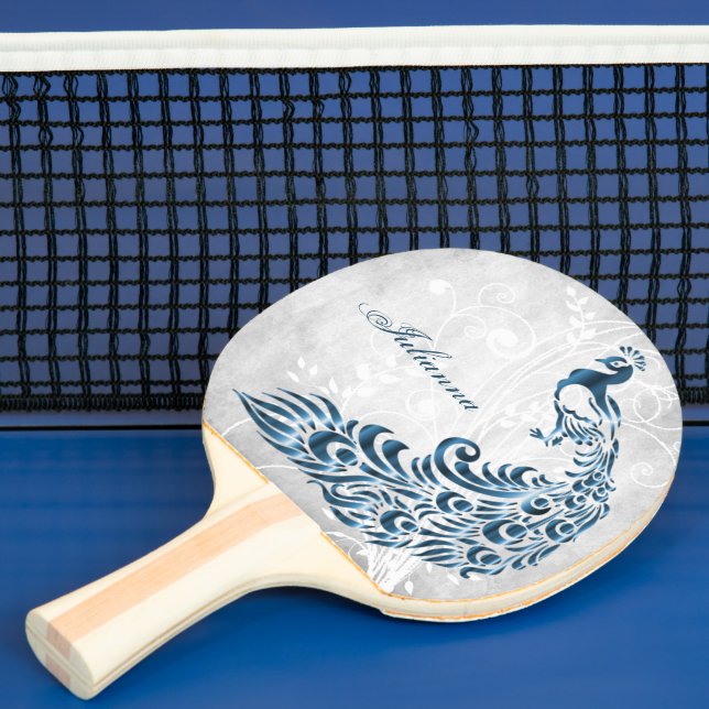 Blue Peacock Personalised Ping Pong Paddle (Insitu)