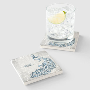 Blue Peacock Personalised Stone Coaster