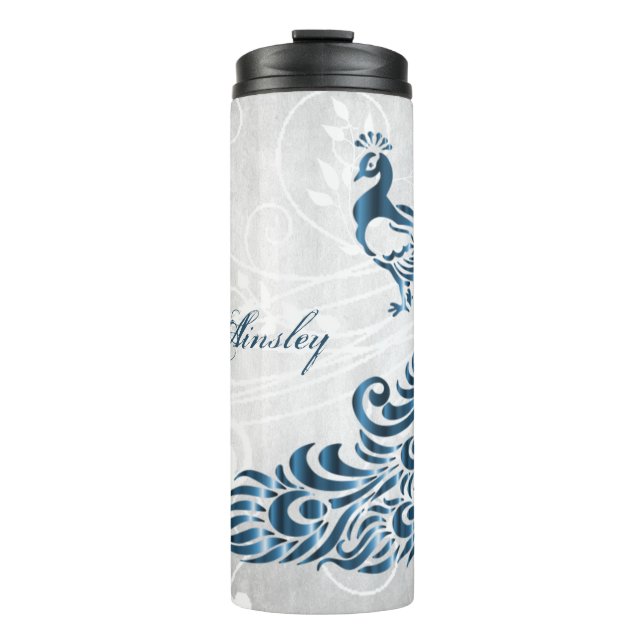 Blue Peacock Personalised Thermal Tumbler (Front)