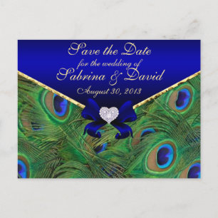 BLUE Peacock Save the Date Postcard Blue