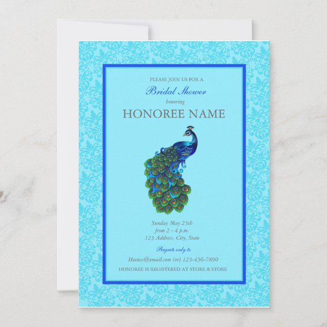 Blue Peacock Shower Invite (Front)