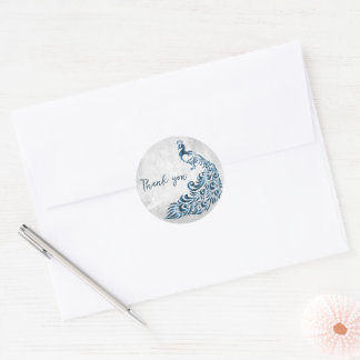 Blue Peacock Thank You Classic Round Sticker