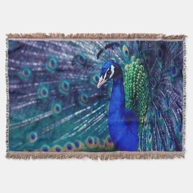 Blue Peacock Throw Blanket (Front)