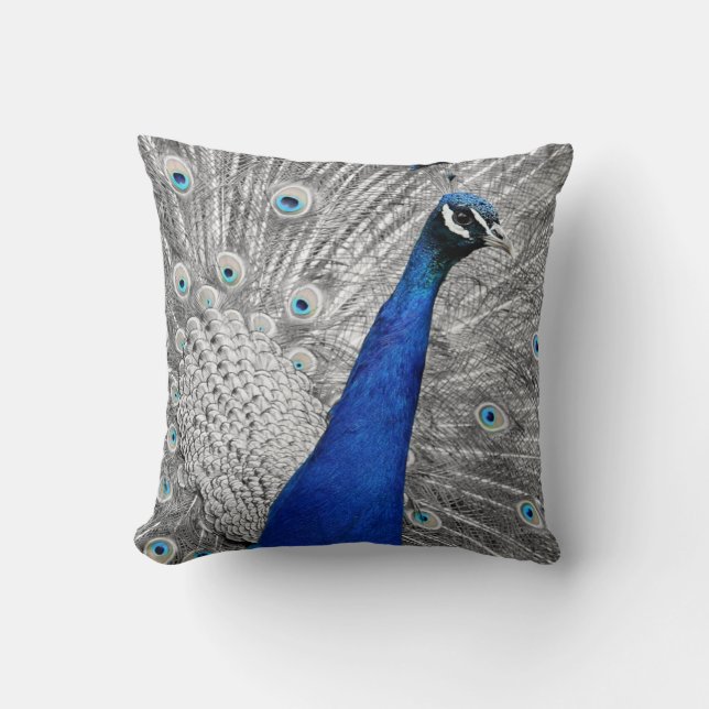 Blue Peacock Throw Pillow (Front)