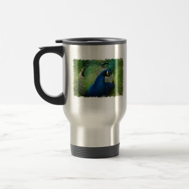 Blue Peacock Travel Mug (Left)