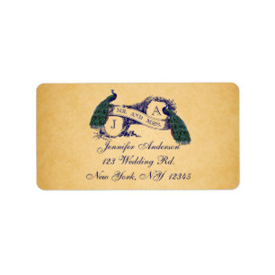 Blue Peacock Vintage Paper Wedding RSVP Label