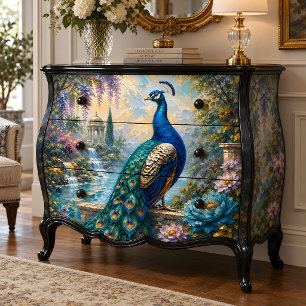 Blue Peacock Water Garden Decoupage Tissue Paper