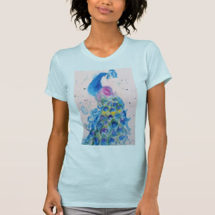 Blue Peacock Watercolor painting art Womens T-Shirt