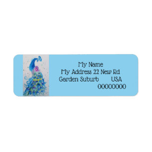 Blue Peacock Watercolour Return Address Labels