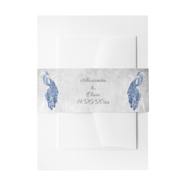 Blue Peacock Wedding Invitation Belly Band (Front Example)