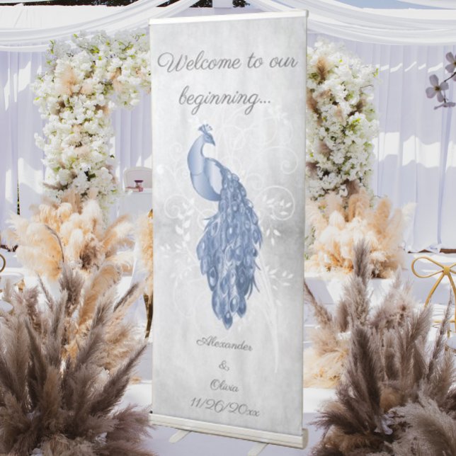 Blue Peacock Wedding Retractable Banner (Blue Peacock Wedding Welcome Banner)