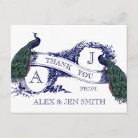 Blue Peacock Wedding Thank You