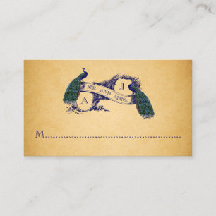 Blue Peacocks Vintage Wedding Place Card