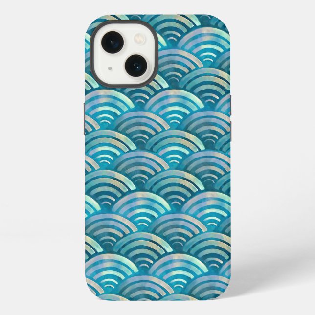 Blue Pearl Fish Scales Pattern iPhone Case (Back)