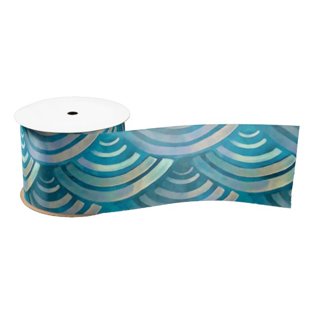 Blue Pearl Fish Scales Pattern Satin Ribbon (Spool)