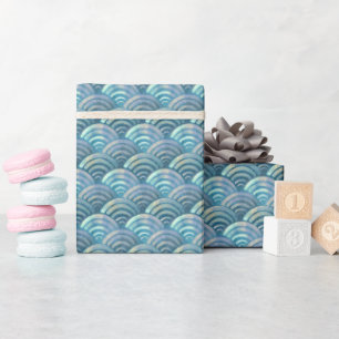 Blue Pearl Fish Scales Pattern Wrapping Paper