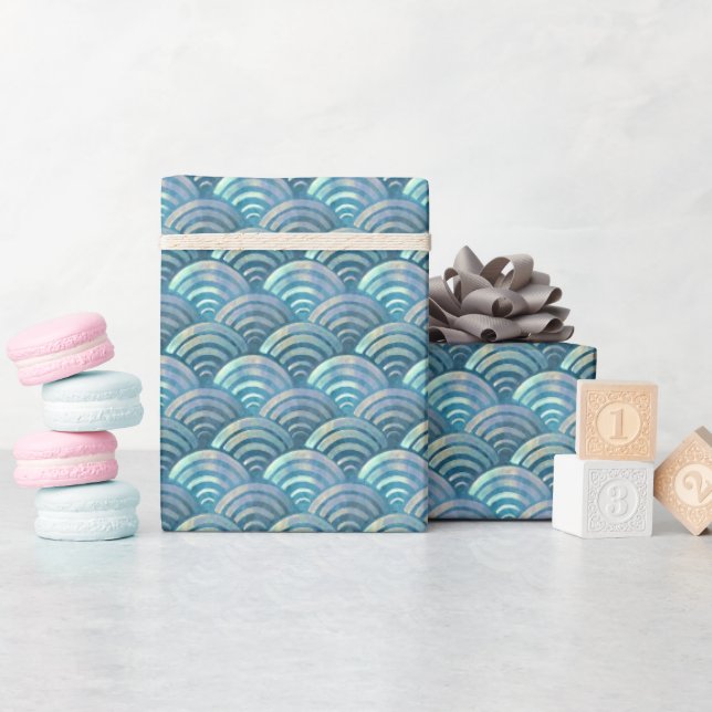 Blue Pearl Fish Scales Pattern Wrapping Paper (Baby Shower)
