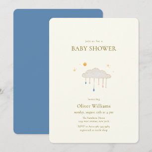 Blue Pearl Modern Elegant Raindrop Baby Shower Invitation