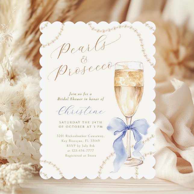 Blue Pearls and Prosecco Bridal Shower Invitation (Creator Uploaded)