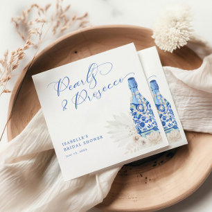 Blue Pearls and Prosecco Bridal Shower Napkin