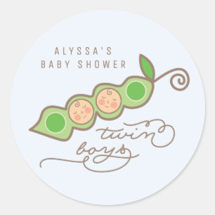 Blue Peas in a Pod Boy Twins Baby Shower Sticker