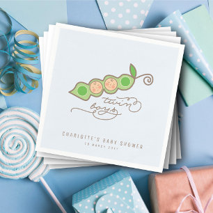 Blue Peas in a Pod Twin Boys Baby Shower Party Napkin