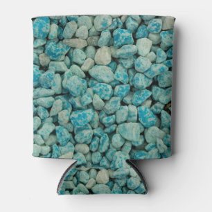 blue pebbles on a foam can cooler