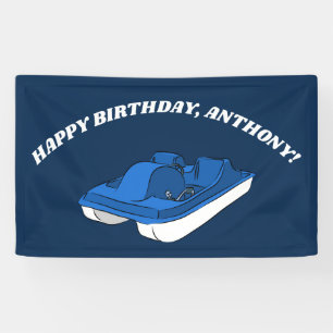 Blue Pedal Boat Birthday Party Personalised Banner