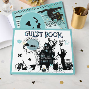 Blue Peek a Boo Halloween Baby Shower Guest Book