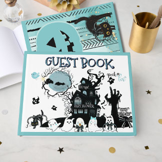 Blue Peek a Boo Halloween Baby Shower  Guest Book