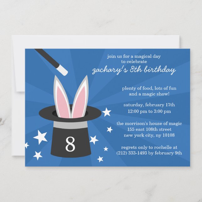 Blue Peek-a-Boo Rabbit Custom Magic Birthday Party Invitation (Front)
