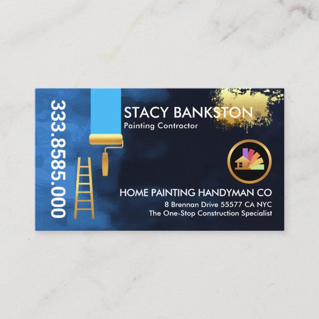 Blue Peeling Paint Blotches Splatter Business Card (Front)