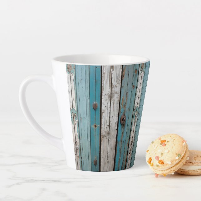 Blue Peeling Paint Wooden Fence Latte Mug (In Situ)