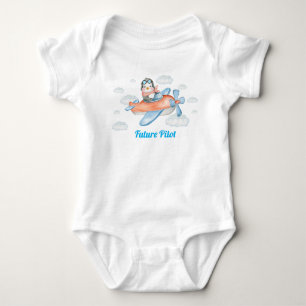 Blue Penguin Animal Aeroplane Pilot Baby Bodysuit