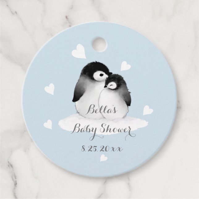 Blue Penguin Baby Shower  Favour Tags (Front)