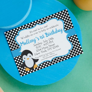 Blue Penguin Birthday Invitation