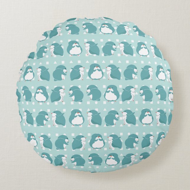 Blue Penguin pattern Round Cushion (Front)