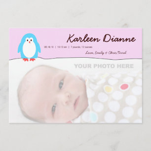 Blue Penguin Pink Sky Birth Announcement