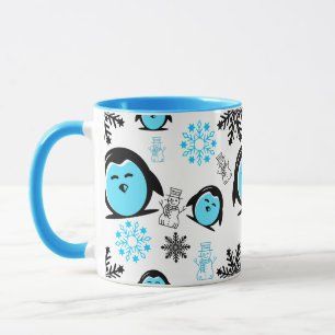 Blue Penguin Snowman Winter Pattern Mug