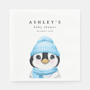 Blue Penguin Winter Baby Shower Napkin