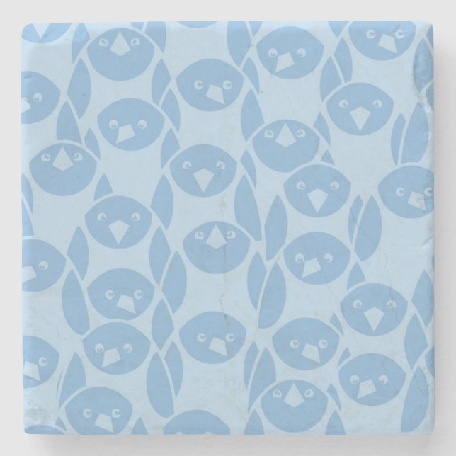 Blue penguins pattern background stone coaster (Front)