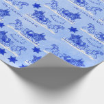 Blue Penguins Riding Sleigh Personalised Hanukkah Wrapping Paper<br><div class="desc">The original design on this roll is just the thing for Penguin lovers, Unique Hanukkah patterns & those who appreciate the feel of premium quality heavy weight linen textured paper. On a snowy blue backdrop sit dignified Penguin couples in their holiday finest in vintage 19th Century sleighs pulled by high-stepping...</div>