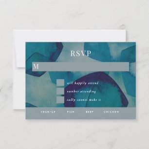 Blue Pentagons Watercolor Wedding RSVP Card