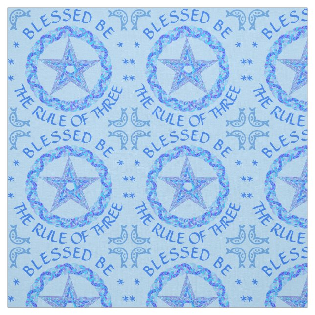 Blue Pentagram Symbol Pagan Wicca New Age Fabric (Swatch)