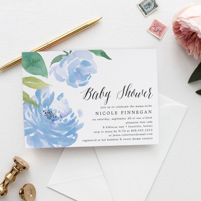 Blue Peonies | Baby Shower Invitation (Creator Uploaded)