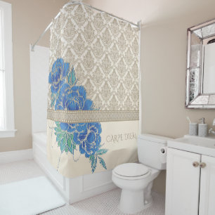 BLUE PEONIES & DAMASK ~ Shower Curtain