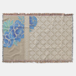 BLUE PEONIES & DAMASK - Throw Blanket