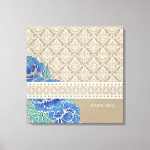 BLUE PEONIES & DAMASK - Wrapped Canvas