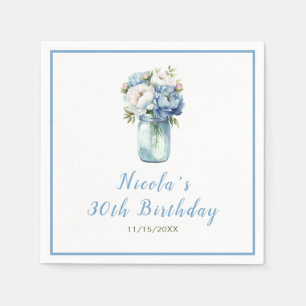 Blue Peonies Mason Jar Birthday Napkin