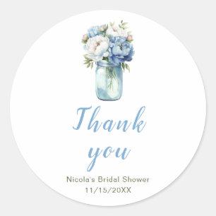 Blue Peonies Mason Jar Bridal Shower Classic Round Sticker